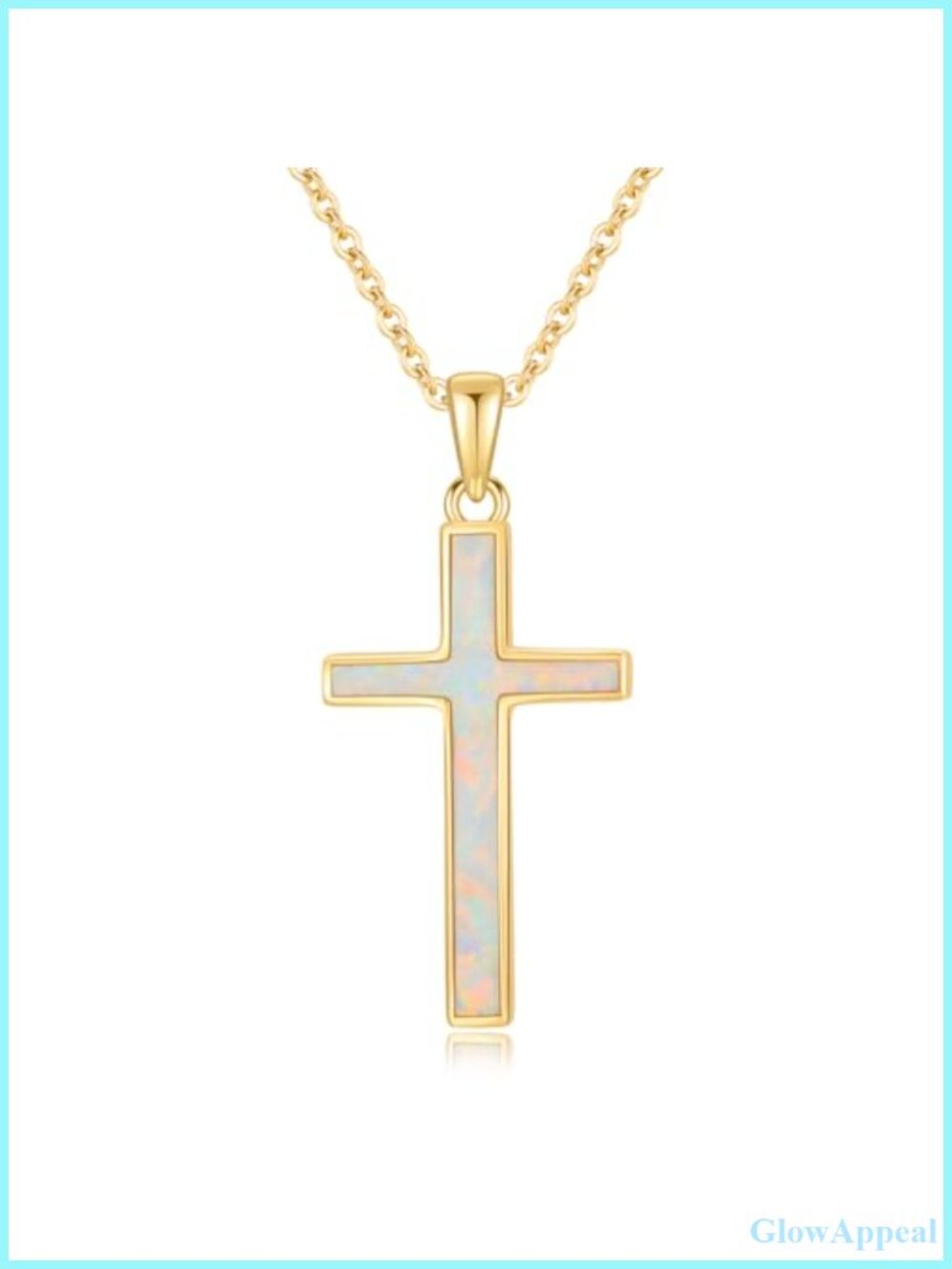 14k Gold Opal Cross Necklace 16+2 Inch Women's Solid Gold Pendant